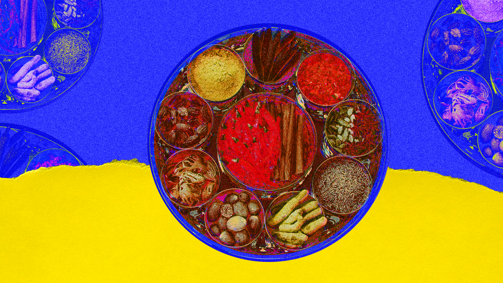 A masala dabba with various spices.