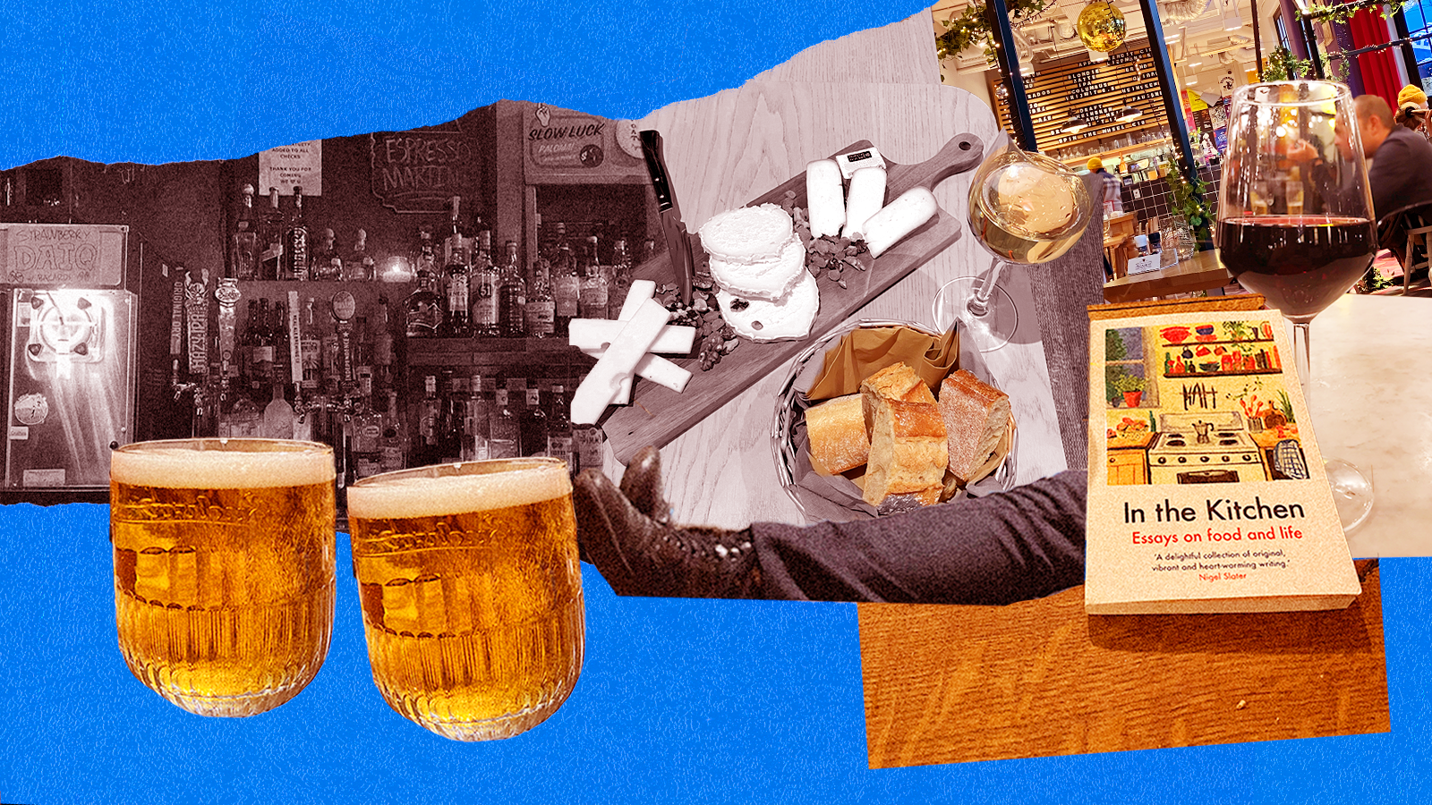 A photo collage displays the bounties available at the hostel bar: beautiful spirits, friendly travelers, and so many snacks to share.